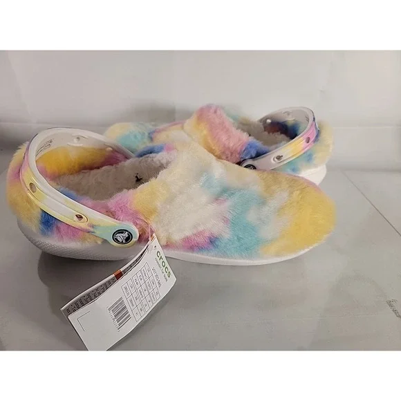 CROCS Fur Sure White Yellow Blue Pink Tie-Dye- US Womens 12 Mens 10 207303-94S - Picture 8 of 8